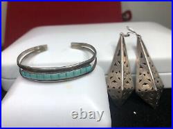 Vintage Sterling Silver Taxco Earrings & Native American Bracelet Turquoise Lot
