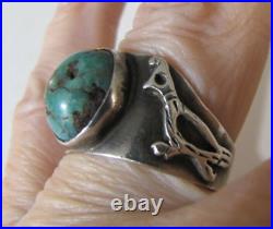 Vintage Sterling Silver Turquoise Bird Figural Ring Native American Wear Repair