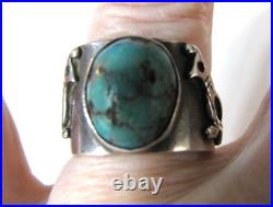 Vintage Sterling Silver Turquoise Bird Figural Ring Native American Wear Repair