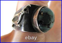 Vintage Sterling Silver Turquoise Bird Figural Ring Native American Wear Repair