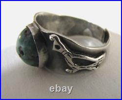 Vintage Sterling Silver Turquoise Bird Figural Ring Native American Wear Repair