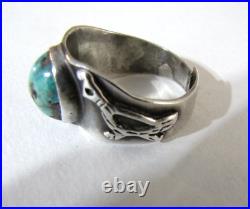 Vintage Sterling Silver Turquoise Bird Figural Ring Native American Wear Repair