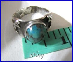 Vintage Sterling Silver Turquoise Bird Figural Ring Native American Wear Repair