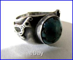 Vintage Sterling Silver Turquoise Bird Figural Ring Native American Wear Repair