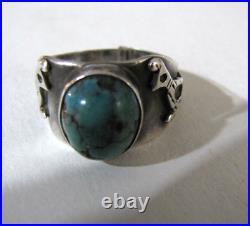 Vintage Sterling Silver Turquoise Bird Figural Ring Native American Wear Repair