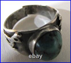 Vintage Sterling Silver Turquoise Bird Figural Ring Native American Wear Repair