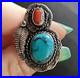 Vintage Sterling Silver Turquoise & Coral Ring Southwestern Native American 925