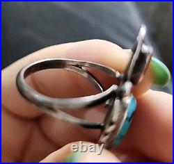 Vintage Sterling Silver Turquoise & Coral Ring Southwestern Native American 925