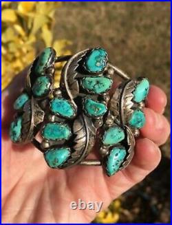Vintage Sterling Silver Turquoise Cuff Bracelet by Zuni Artist M. Chuyate