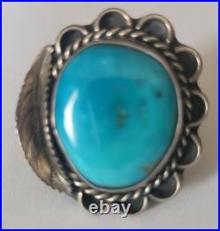 Vintage Sterling Silver Turquoise Detailed Native American Navajo Ladies Ring 6