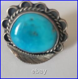 Vintage Sterling Silver Turquoise Detailed Native American Navajo Ladies Ring 6