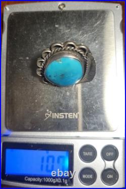 Vintage Sterling Silver Turquoise Detailed Native American Navajo Ladies Ring 6