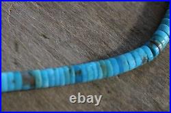 Vintage Sterling Silver Turquoise Graduated Flat Bead Necklace 18