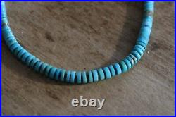 Vintage Sterling Silver Turquoise Graduated Flat Bead Necklace 18