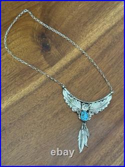 Vintage Sterling Silver & Turquoise Hand-crafted Native American Necklace