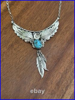 Vintage Sterling Silver & Turquoise Hand-crafted Native American Necklace