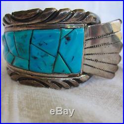 Vintage Sterling Silver & Turquoise Men's Cuff Watch Band