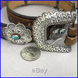 Vintage Sterling Silver Turquoise Native American Concho Belt Ranger Set