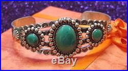 Vintage Sterling Silver Turquoise Native American Cuff Bracelet Southwestern