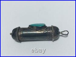 Vintage Sterling Silver Turquoise Native American Poison Box Necklace Pendant