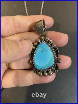 Vintage Sterling Silver Turquoise Pendent Signed A. Martinez Necklace