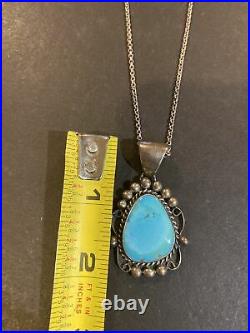 Vintage Sterling Silver Turquoise Pendent Signed A. Martinez Necklace