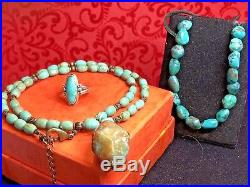 Vintage Sterling Silver Turquoise Ring & Royston Turquoise Necklace Bracelet