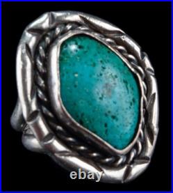 Vintage Sterling Silver Turquoise Rope Frame Ring 24 Grams