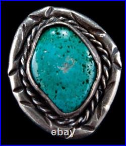 Vintage Sterling Silver Turquoise Rope Frame Ring 24 Grams