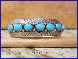 Vintage Sterling Silver Turquoise Row bracelet Wilbert Benally