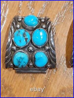 Vintage Sterling Silver & Turquoise Signed Native American Mans Watch Band