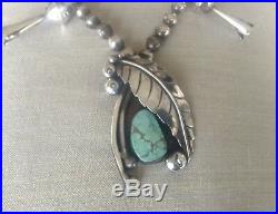 Vintage Sterling Silver+Turquoise Squash Blossom Necklace Signed Michael Horse