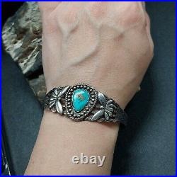 Vintage Sterling Silver Turquoise Tribal Tooled Cuff Bracelet Native Navajo