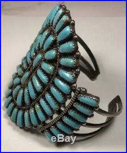 Vintage Sterling Silver Zuni Cluster Bracelet. Turquoise Block