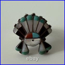 Vintage Sterling Silver Zuni Kachina Multi-gemstone Ring Size 6.5