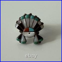 Vintage Sterling Silver Zuni Kachina Multi-gemstone Ring Size 6.5