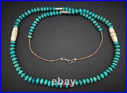 Vintage Sterling Southwestern Turquoise & Coral Beaded Necklace 38g 32L B82