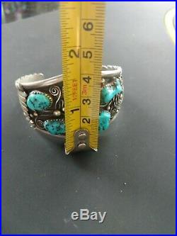 Vintage Sterling Turquoise Cuff Bracelet old pawn native American