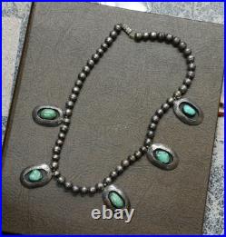 Vintage Sterling Turquoise Native American Necklace 16 60 Grams