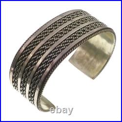 Vintage TAHE Native American Sterling Silver Cuff Bracelet 6-1/2 inches