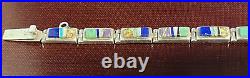 Vintage TSF Sterling Silver Native American Gemstone Inlaid Bracelet 7