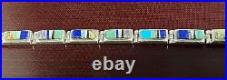 Vintage TSF Sterling Silver Native American Gemstone Inlaid Bracelet 7