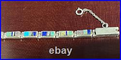 Vintage TSF Sterling Silver Native American Gemstone Inlaid Bracelet 7