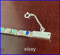 Vintage TSF Sterling Silver Native American Gemstone Inlaid Bracelet 7