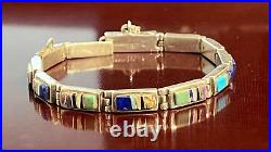 Vintage TSF Sterling Silver Native American Gemstone Inlaid Bracelet 7