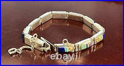 Vintage TSF Sterling Silver Native American Gemstone Inlaid Bracelet 7