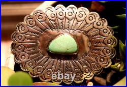 Vintage TURQUOISE CAB + STERLING silver belt buckle Navajo Southwestern old pawn