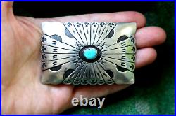 Vintage TURQUOISE + OVERLAY STERLING SILVER BELT BUCKLE Navajo Zuni signed AD