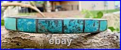 Vintage TURQUOISE SQUARE INLAY cuff bracelet Navajo Zuni Southwest 6