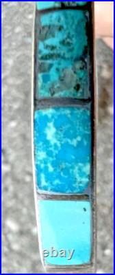 Vintage TURQUOISE SQUARE INLAY cuff bracelet Navajo Zuni Southwest 6